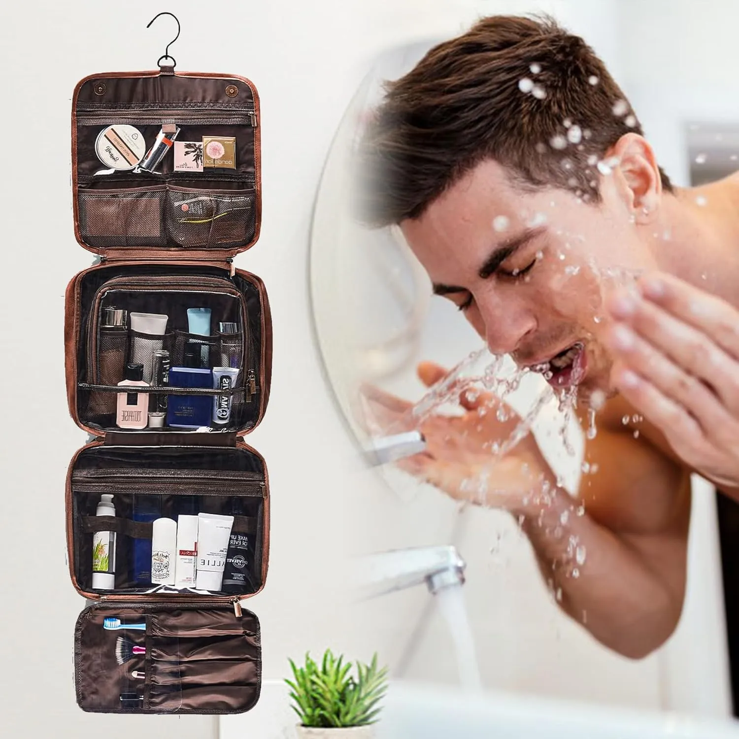 3-in-1 Large Personalized Leather Toiletry Bag For Men Dopp Kit Gift, Custom Mens Toiletry Travel Organizer Bag, Christmas Anniversary Birthday Gifts For Him Boyfriend Husband, Groomsmen Gifts