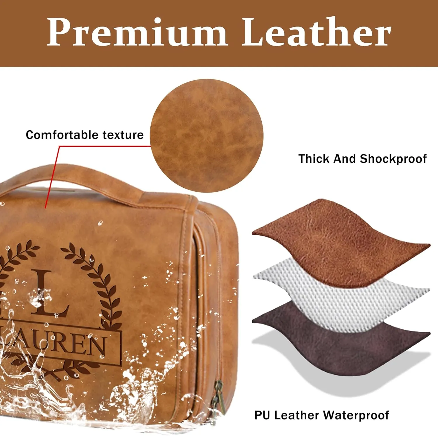 3-in-1 Large Personalized Leather Toiletry Bag For Men Dopp Kit Gift, Custom Mens Toiletry Travel Organizer Bag, Christmas Anniversary Birthday Gifts For Him Boyfriend Husband, Groomsmen Gifts