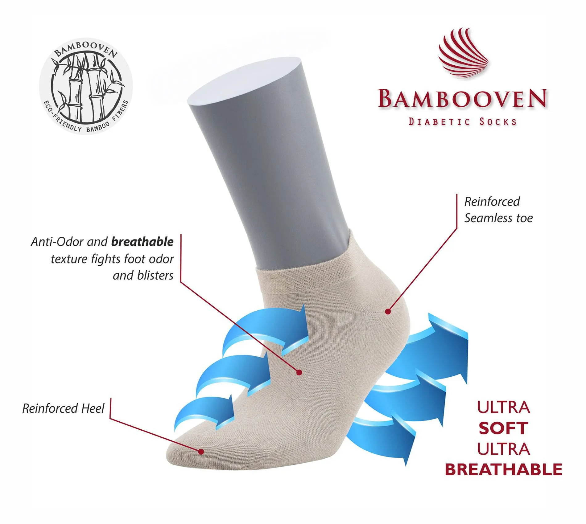 Bambooven Women’s Casual Ankle Socks – Premium Bamboo, Super Soft, Odor Free and Breathable, Ankle Socks, Low-Cut Sneaker Socks (8 Pack)-550