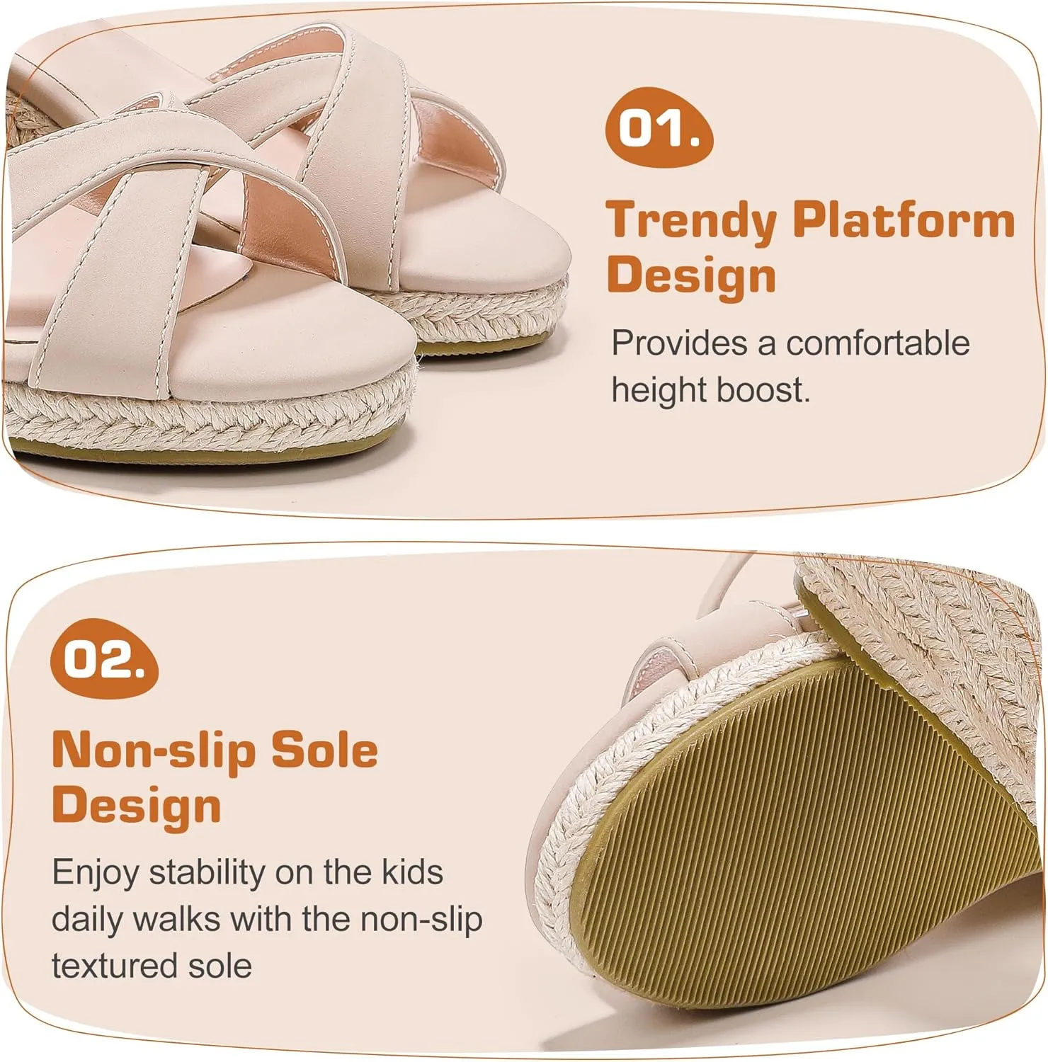 Girls Wedge Sandals Espadrilles Flatform Open Toe Dressy Girls Heels Summer Shoes Little Big Kid
