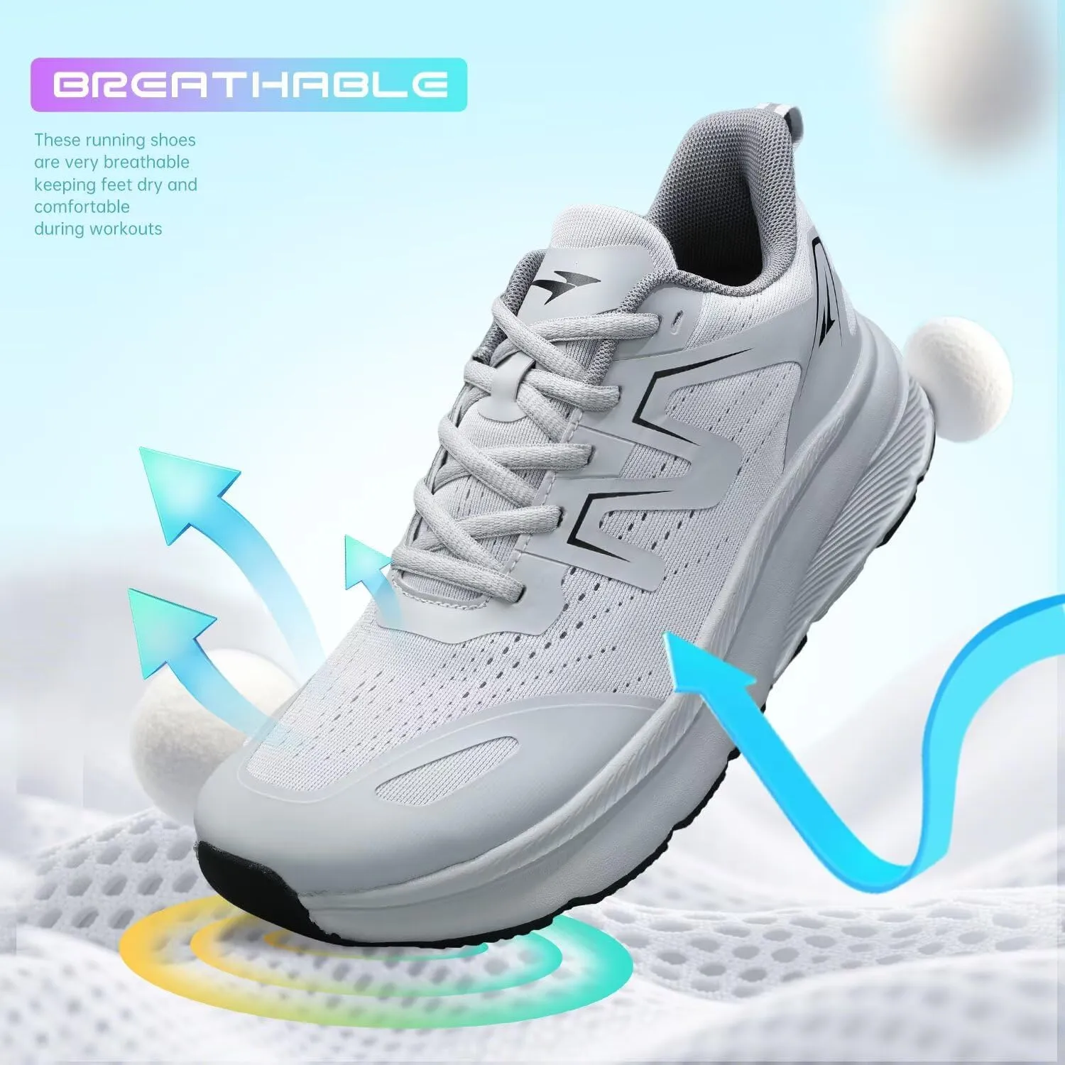 KDN Men's Road Running Shoes Wide Toe Box Shoes for Men Walking Sneakers Gym Workout Tennis Shoes for Wide Feet
