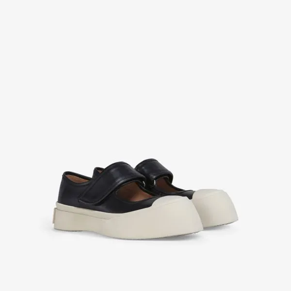 Marni Pablo Leather Flat Sneakers, Black