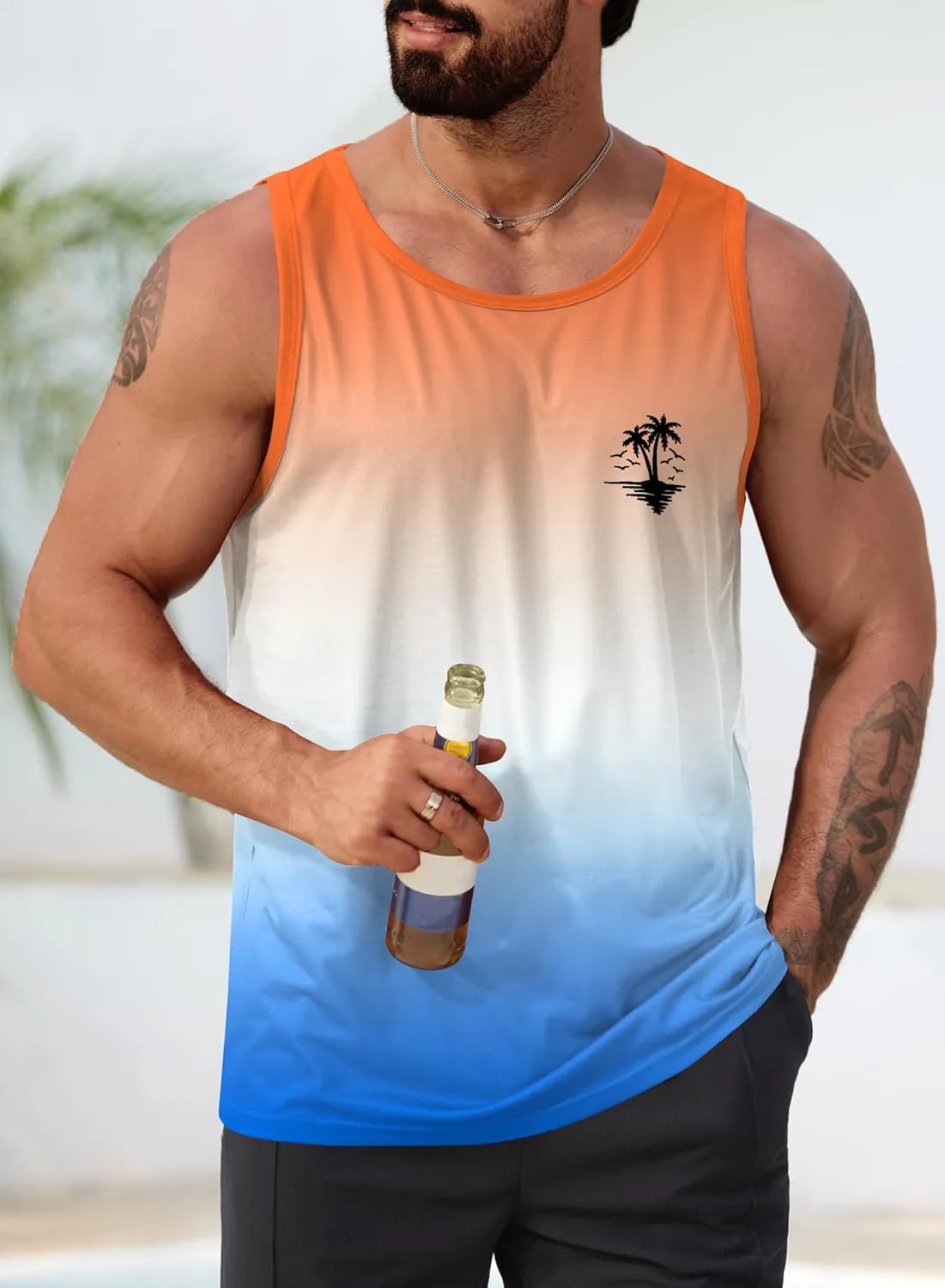 Mens Hawaiian Beach Tank Tops Summer Vacation Muscle Top Graphic Sleeveless Shirts (S-3XL)