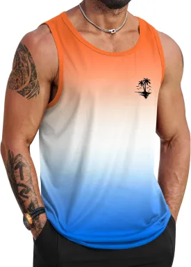 Mens Hawaiian Beach Tank Tops Summer Vacation Muscle Top Graphic Sleeveless Shirts (S-3XL)