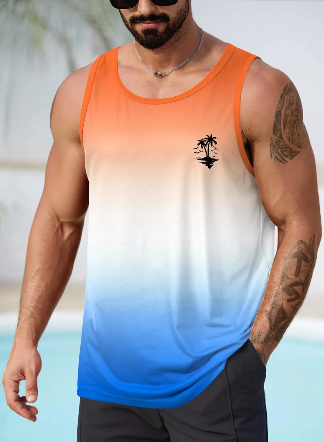 Mens Hawaiian Beach Tank Tops Summer Vacation Muscle Top Graphic Sleeveless Shirts (S-3XL)