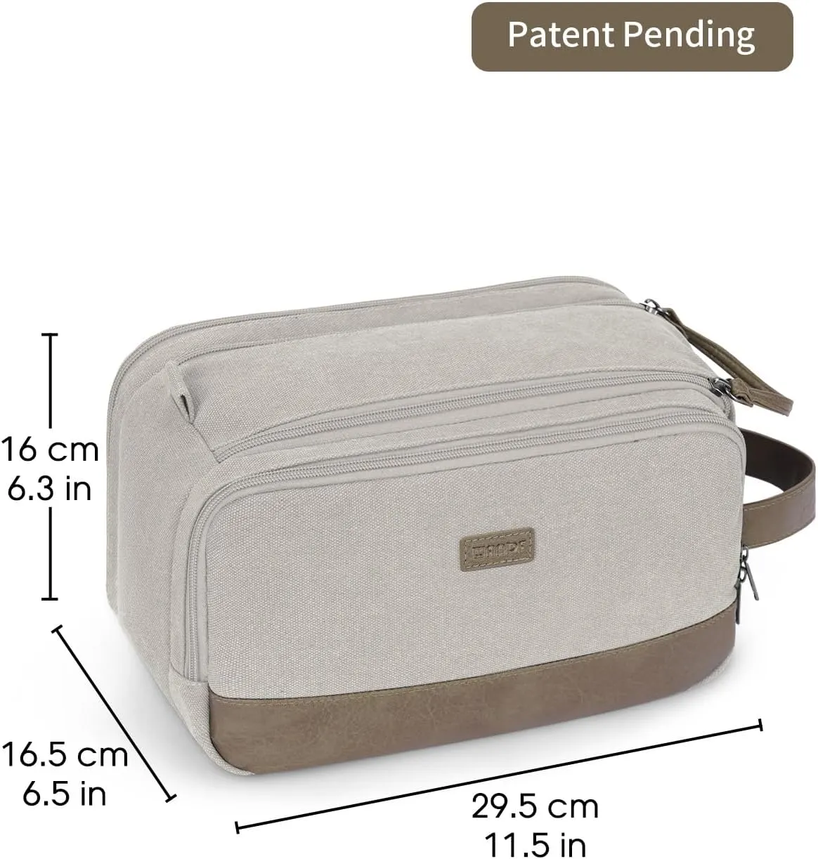 WANDF Toiletry Bag for Men Travel Toiletry Organizer Canvas and Leather Dopp Kit Water-Resistant Shaving Bag for Travel Accessories (Cream Beige)