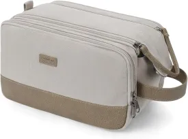 WANDF Toiletry Bag for Men Travel Toiletry Organizer Canvas and Leather Dopp Kit Water-Resistant Shaving Bag for Travel Accessories (Cream Beige)
