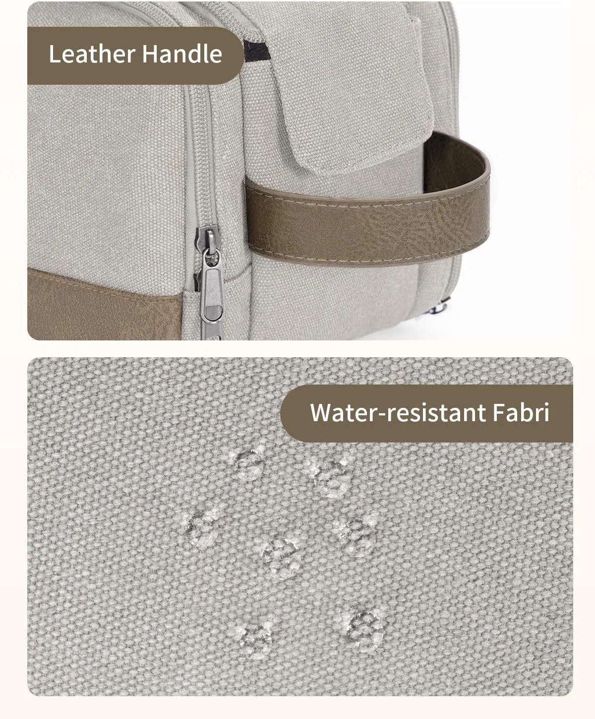 WANDF Toiletry Bag for Men Travel Toiletry Organizer Canvas and Leather Dopp Kit Water-Resistant Shaving Bag for Travel Accessories (Cream Beige)