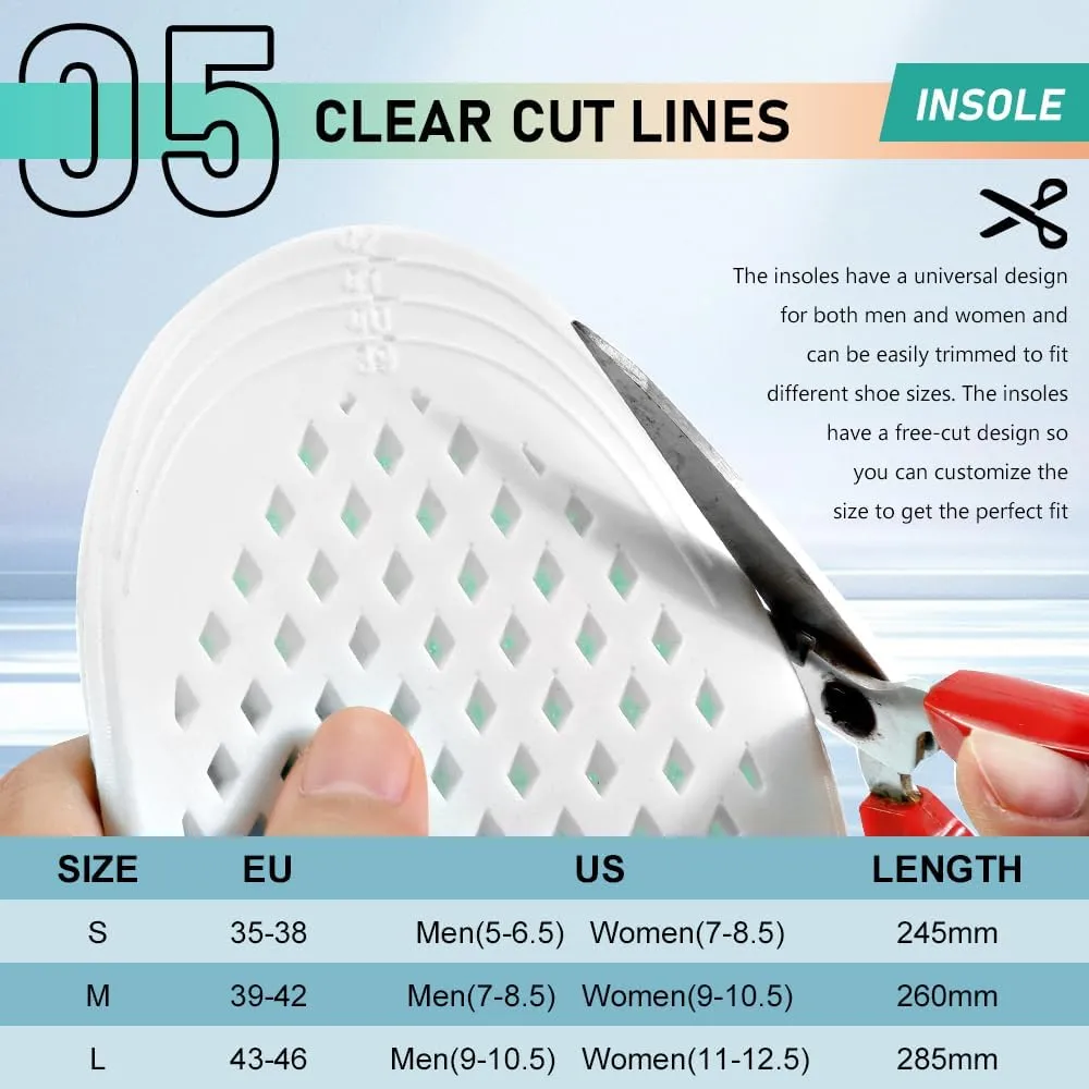 XINIFOOT 3 Pairs Breathable Shock Absorption Sport Shoe Insoles Elastic Soft Running Shoes Pad Replacement Insole for Men&Women Mint Green (M Men 7-8.5 / Women 9-10.5)
