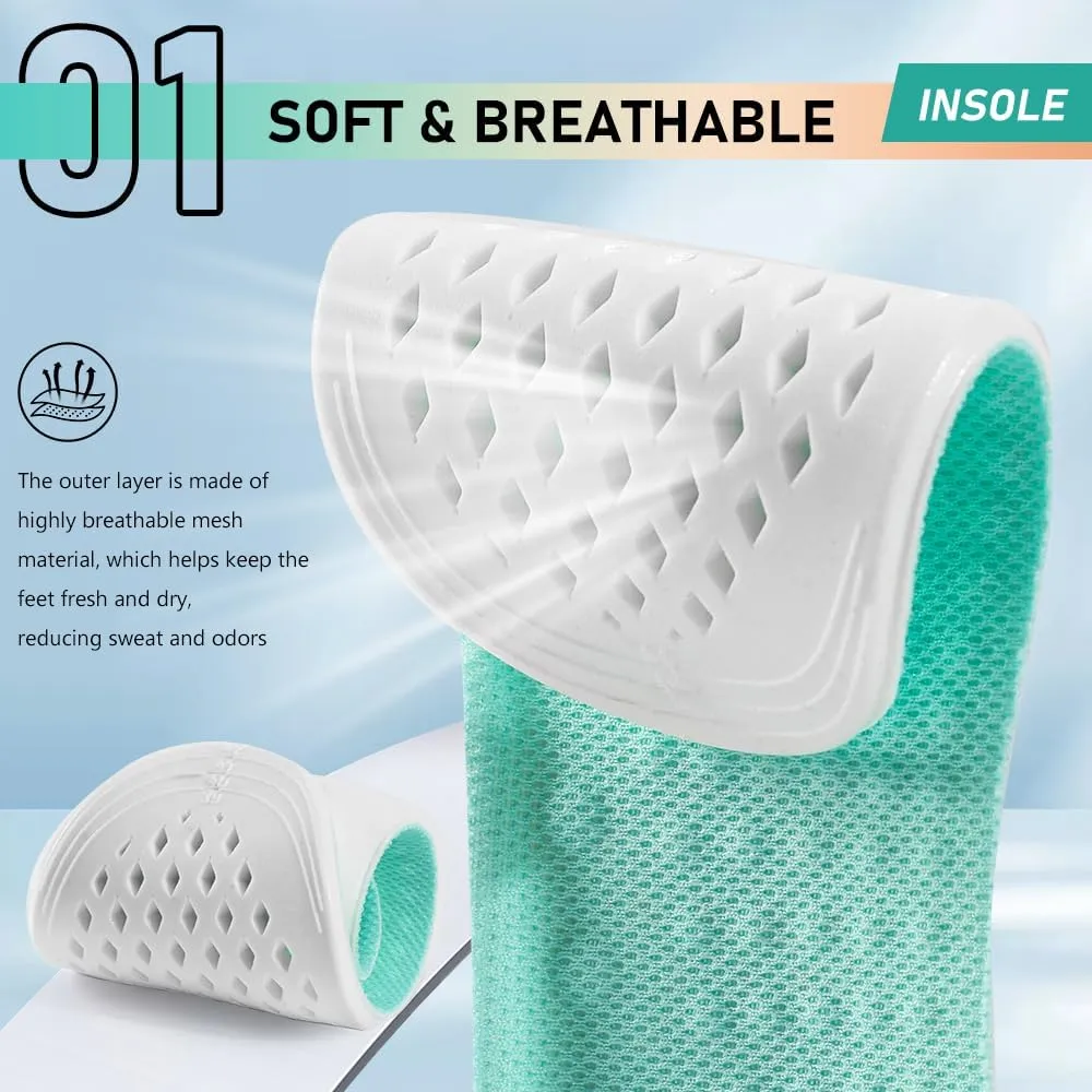 XINIFOOT 3 Pairs Breathable Shock Absorption Sport Shoe Insoles Elastic Soft Running Shoes Pad Replacement Insole for Men&Women Mint Green (M Men 7-8.5 / Women 9-10.5)