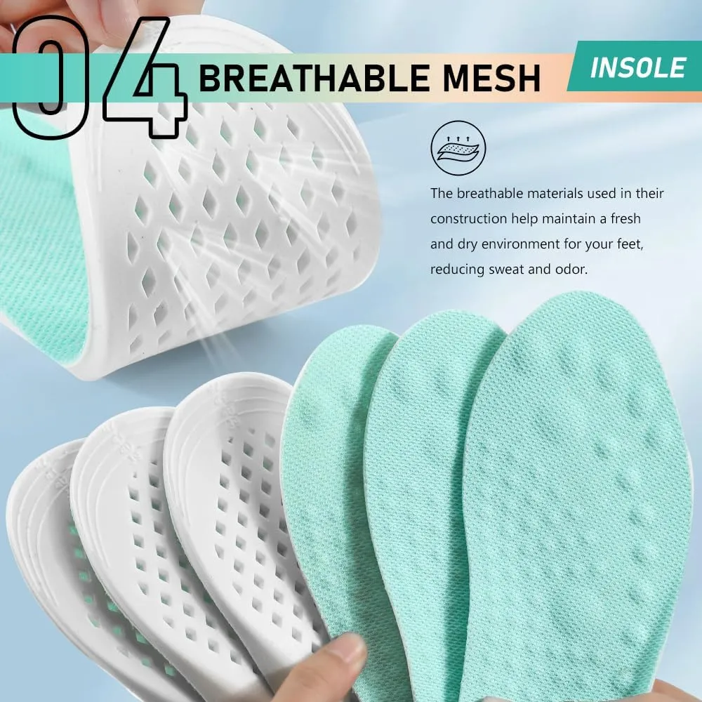 XINIFOOT 3 Pairs Breathable Shock Absorption Sport Shoe Insoles Elastic Soft Running Shoes Pad Replacement Insole for Men&Women Mint Green (M Men 7-8.5 / Women 9-10.5)